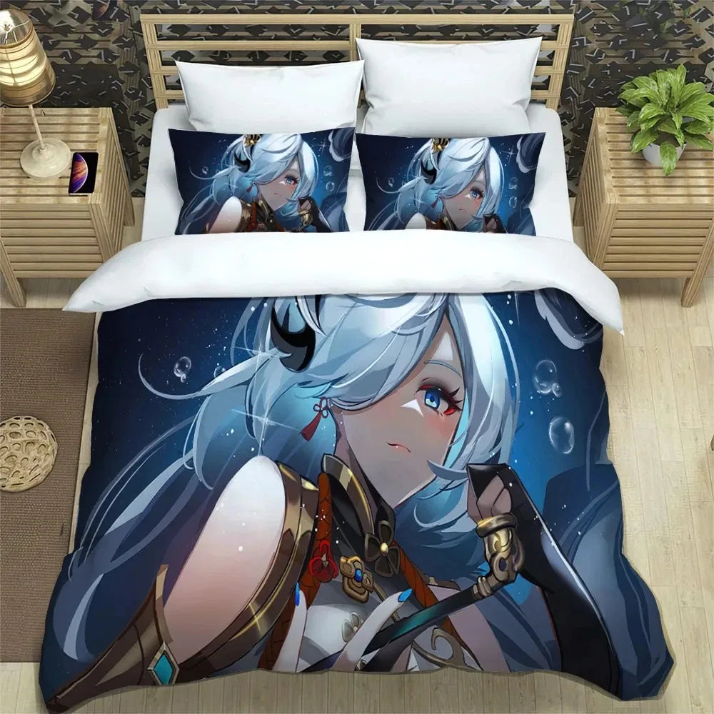 Anime Genshin Impact-beddengoedset voor jongens en meisjes, Twin/Queen Size dekbedovertrek met kussensloop, bedtextiel voor kinderen en volwassenen, modieuze woontextiel