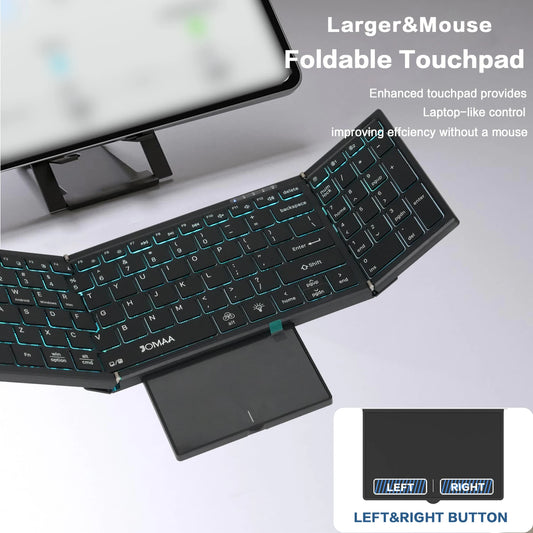 Portable Bluetooth Dual Mode Wireless Touchpad Keyboard with RGB Backlit,98Keys Foldable Office Keyboard for PC/Laptop/Mac-Black