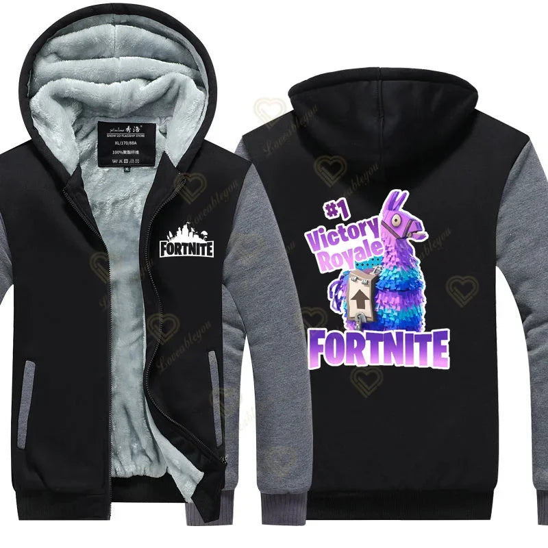 Winter Warm Fortnite Luminescent Hoodies Men Women Game Cosplay Sweatshirts Thick Fleece Zipper Couple Jacket&Coat