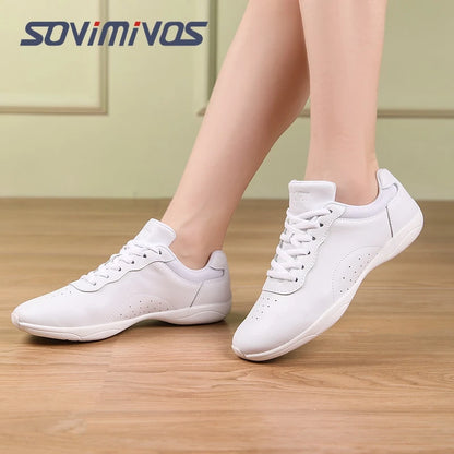 Zapatillas de baile para mujer, zapatillas deportivas planas y ligeras, zapatillas de gimnasia aeróbica de competición, zapatillas deportivas para fitness, zapatillas de baile blancas.
