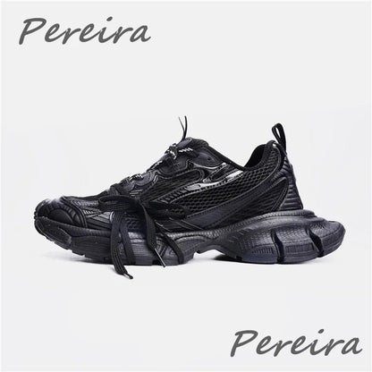 Męskie sneakersy street style na grubej podeszwie, nowe mieszane kolory, sznurowane buty casual dla par, wygodne i oddychające, do biegania i chodzenia