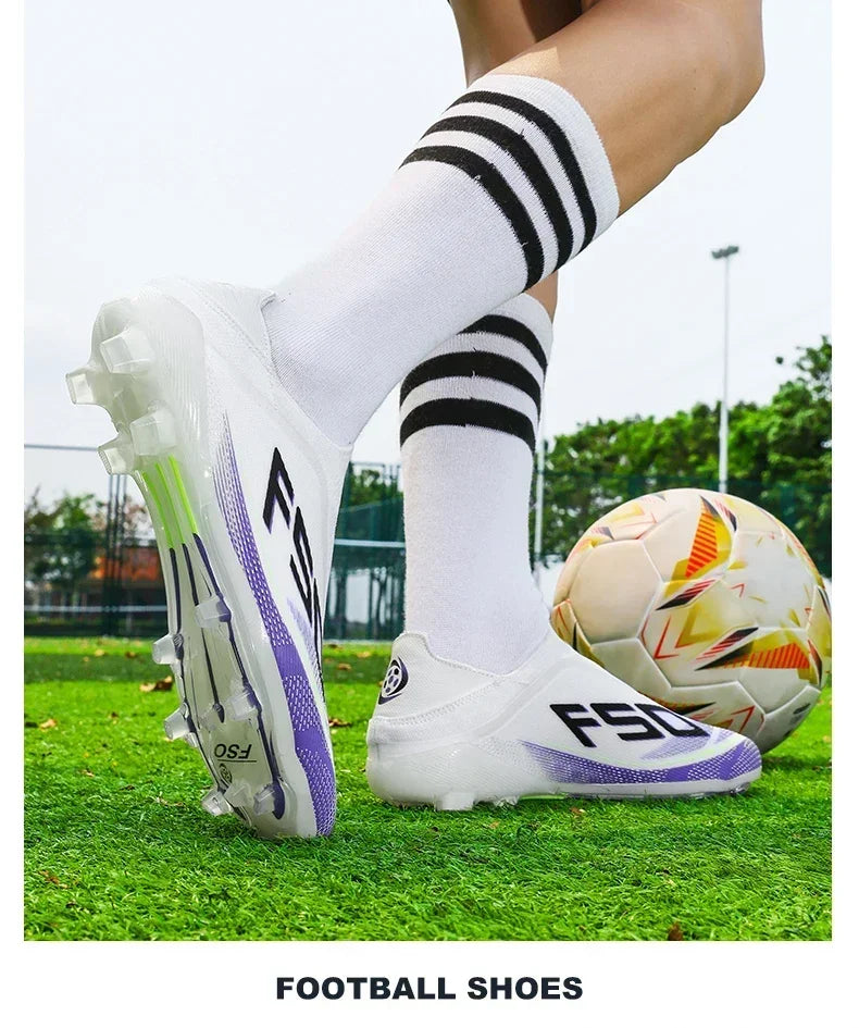 Botas de fútbol para hombre, antideslizantes, para niños, para exterior, zapatillas de fútbol superventas, para partido sobre césped, de alta calidad, con tacos, de caña alta y ligeras
