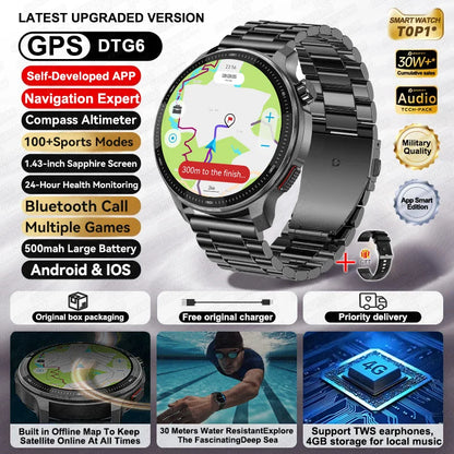 New 4GB Storage Smart Watch GPS Offline Map Local Music Video 200+Custom Dial Swim Outdoor Sport Explosion-proof Military Watchs