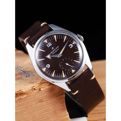 Hruodland F033 Retro Classi Quarrz Men's Watches VD78 Movement Stainless Steel Black Brown Leather Strap Wristwatches
