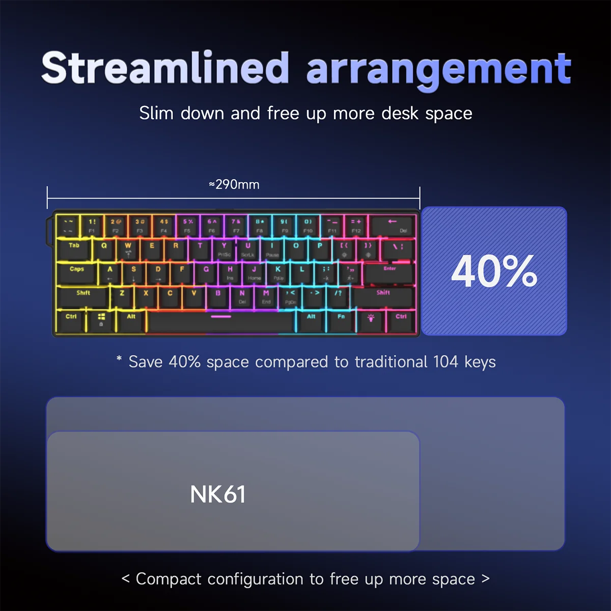 Ajazz NK61 Wired Mechanical Gaming Keyboard with full-key hot-swappable switches RGB lighting effects 61 keys red switches