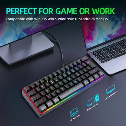 Russian Keyboard English RGB Lighting 61 Keys 60% Layout Gaming Keyboard ISO USB Wired Full Key No Impact K401 For Game Office