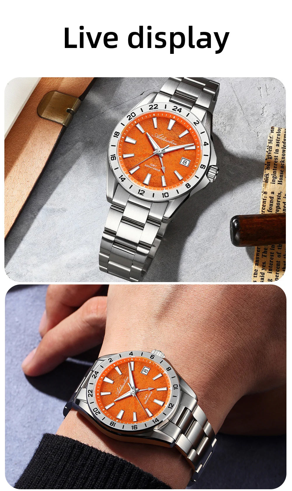 ADDIESDIVE GMT Men Quartz Watch Sapphire Crystal Swiss Ronda 515-24H Dual Time BGW9 Super Luminous 20Bar Waterproof Diver Watch