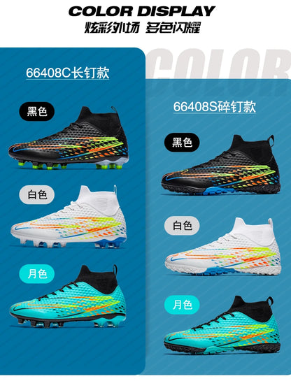 Double Star High-Top Soccer Shoes, Men's TF Turf Studs, Professional Training and Match Shoes for Boys, Teens, Kids, and Adults