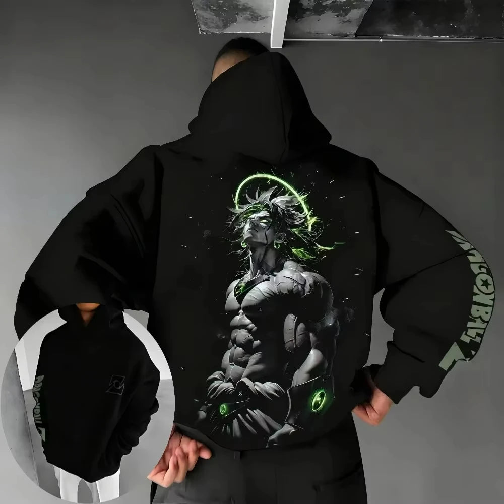 Ny Dragon Ball Z Broly Neon Halo Art-trykt hættetrøje til mænd og kvinder, herretop, sportshættetrøje, Y2K-hættetrøje