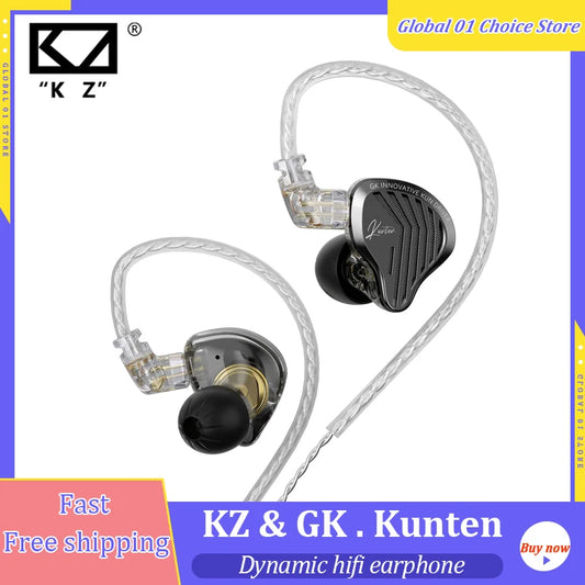 KZ GK Kunten HiFi IEM Earphones 1DD Dynamic Driver In-Ear Earbuds with 2-Pin Detachable Cable, Metal Audiophile Gaming Headset