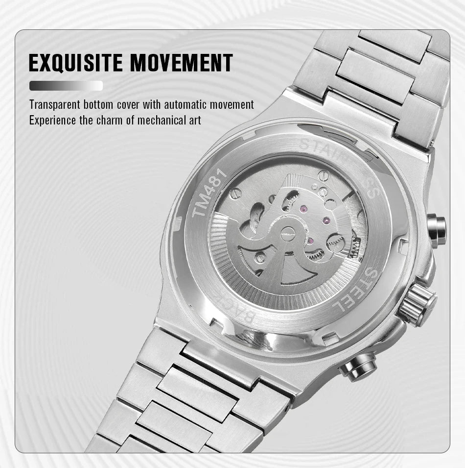 Forsining 481 Military Man Tourbillon Hands Watch Week Date Automatic Mechanical Watches Stainless Steel Clock Relogio Masculino