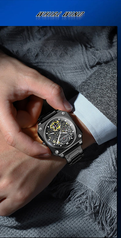 BINBOND mechanical wristwatches for men luxury luminous waterproof automatic accurate tourbillon men's watch skeleton reloj