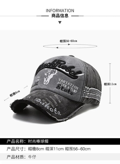 Casquette de baseball vintage « Letter Bull » délavée avec broderie, casquette de soleil rétro pour hommes et femmes, casquette à visière décontractée style hip-hop