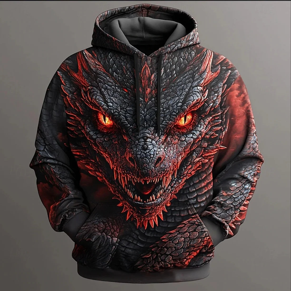 Pánská mikina s kapucí s retro dračím vzorem, 3D potisk, kreativní design, dlouhý rukáv, ležérní pulovr, stylová, cool, oversize, prodyšné oblečení