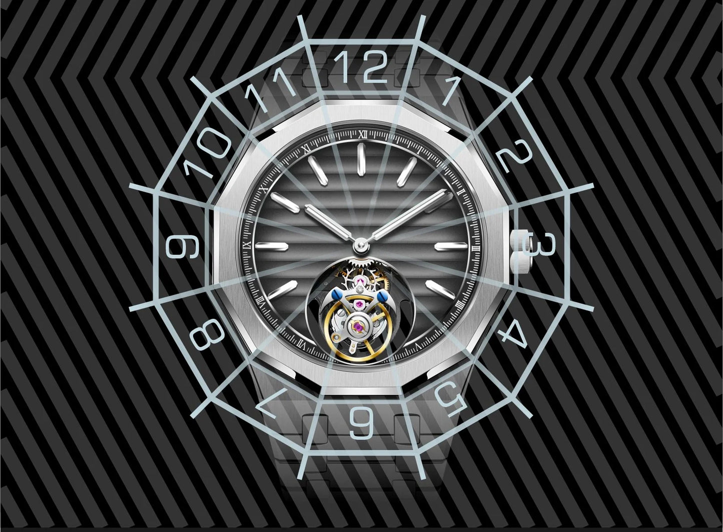 Raymondoya Men Flying Tourbillon Movement Mechanical Automatic Luxury Watches Wristwatches Skeleton Watch Brand For Man Sapphire