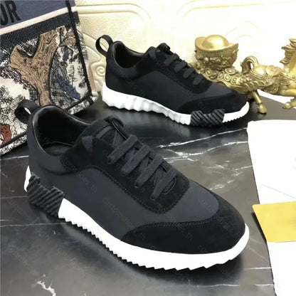 26SS Men's Casual Leather Running Shoes Breathable Low-Top Sneakers Black Comfortable Anti-Odor Rubber Sole All-Season Wear