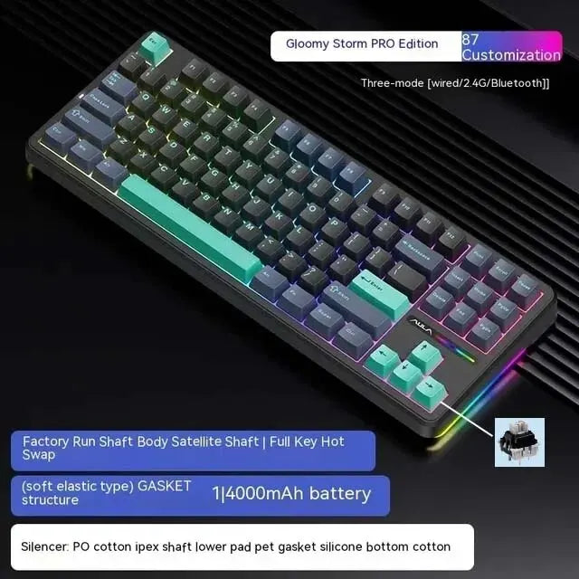AULA F87 Pro Mechanical Keyboard 2.4g/Usb/Bluetooth Tri Mode Wireless 87 Key RGB PBT Gasket 5 Layer Silencing Full Key No Impact