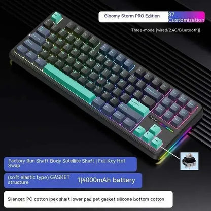 AULA F87 Pro Mechanical Keyboard 2.4g/Usb/Bluetooth Tri Mode Wireless 87 Key RGB PBT Gasket 5 Layer Silencing Full Key No Impact