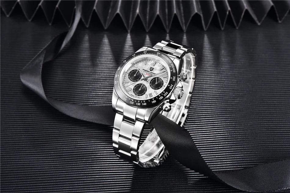 PAGANI DESIGN V2 40MM Relógio masculino de quartzo com mostrador meteorito, safira, cronógrafo retro, impermeável para homem