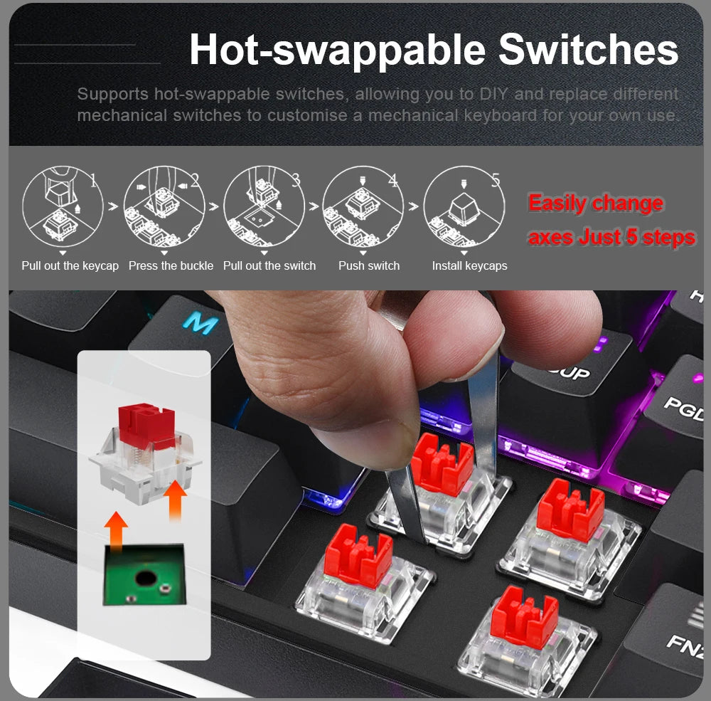 E-YOOSO Z686 RGB USB 60% Mini Slim Mechanical Gaming Wired Keyboard Red Switch 68 Keys Russian Brazilian Portuguese for Compute