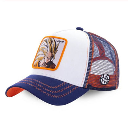 Dragon Ball Son Goku-Kappe, Sommer-Reisekappe mit Schirm, Herren-Kappe mit Stickerei, im Hip-Hop-Stil, Sonnenvisier, verstellbare Trucker-Kappe aus Netzstoff