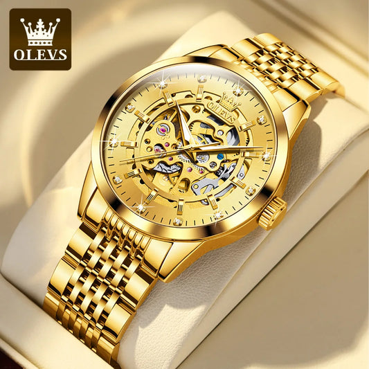 OLEVS 9920 Original Skeleton Men's Watches Solid Stainless Steel Waterproof Luminous Man Watch Luxury Automatic Mechanical Watch