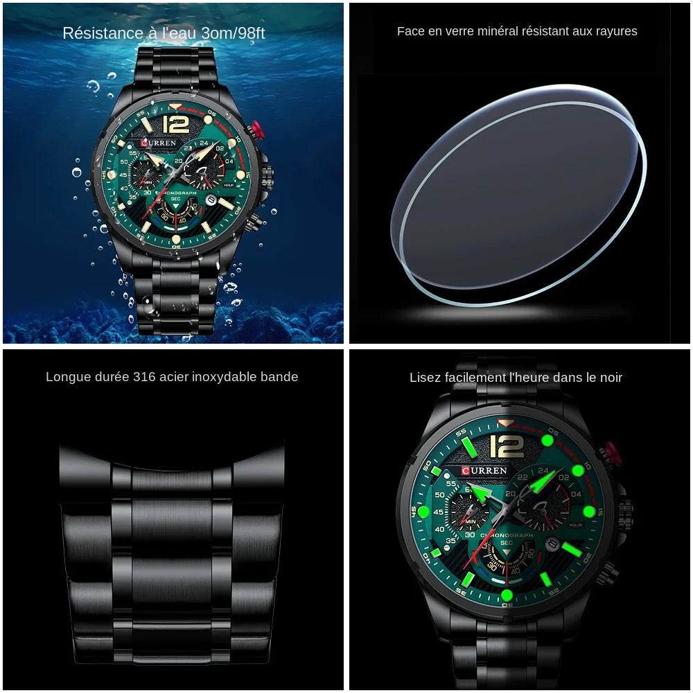 CURREN Watches Men's Sport Quartz Chronograph Wristwatches Luxury Stainless Steel Clock with Luminous Watch Relogio Masculino