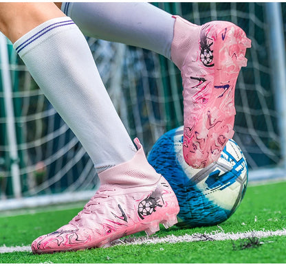 Men's High Ankle Football Boots Turf Soccer Cleats Breathable Non-slip Training Match Sneakers Outdoor Sports FG Soccer Shoes