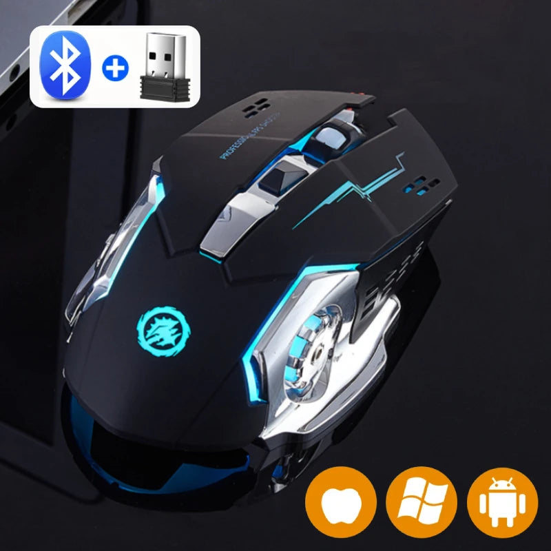 Vezeték nélküli Bluetooth egér 2.4G USB Mecha gaming egér, újratölthető, halk, háttérvilágításos, ergonomikus irodai egér, gamer kiegészítők