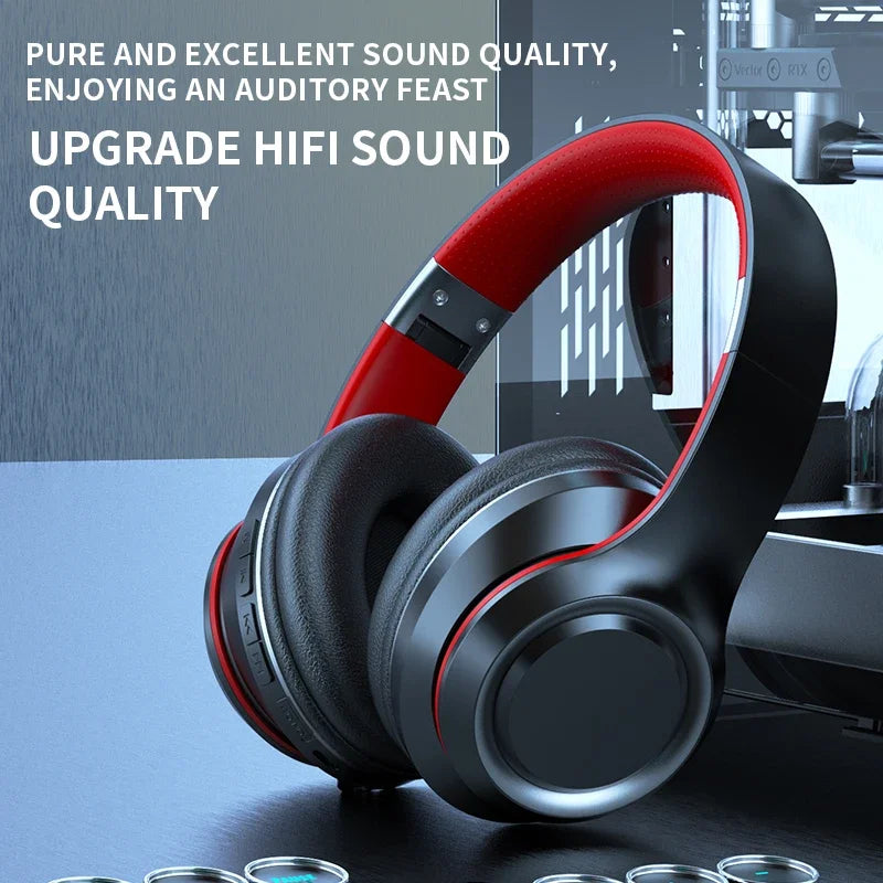 Shoumi Newest Wireless Headphones Bluetooth Earphones Large Headset Helmets with Mic Support TF-Card MP3 Play display screen