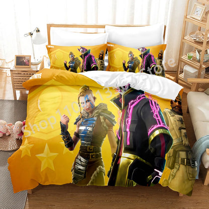 Battle Royale F-Fortnite 3PCS Bedding Set Kids Duvet Cover Quilt Pillowcase Double Size Victory Game Bedroom Linen Decoration