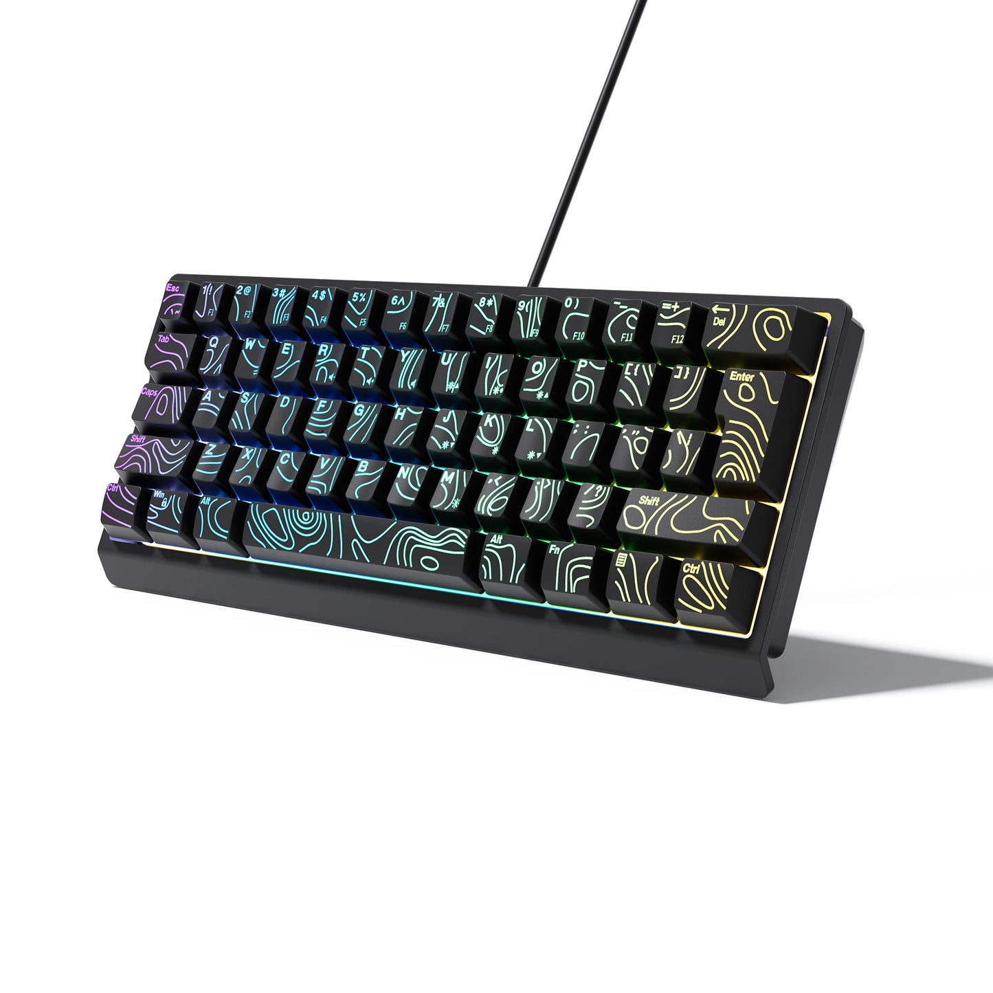 60% compact wired keyboard with RGB backlighting and gradient keycaps suitable for Windows tablets, laptops, and gamers.