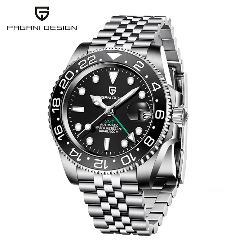 Montre automatique PAGANI DESIGN GMT 1662, montre-bracelet pour homme de 40 mm, étanche jusqu'à 100 m, montres-bracelets mécaniques pour homme Cloc