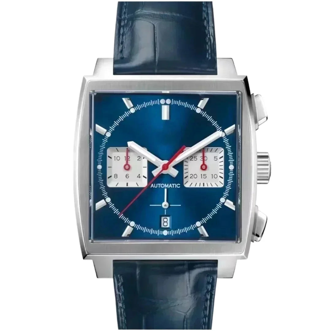 Customized Men Quartz Chronograph VK63 Movement Sapphire Glass White Black Blue Leather Strap Luminous Waterproof Shockproof