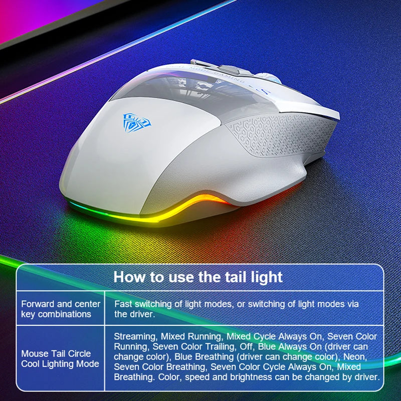 AULA SC550 žaidimų pelė, 2.4G belaidė makro pelė su RGB apšvietimu, ergonomiško dizaino e. sporto pelė, PC priedai
