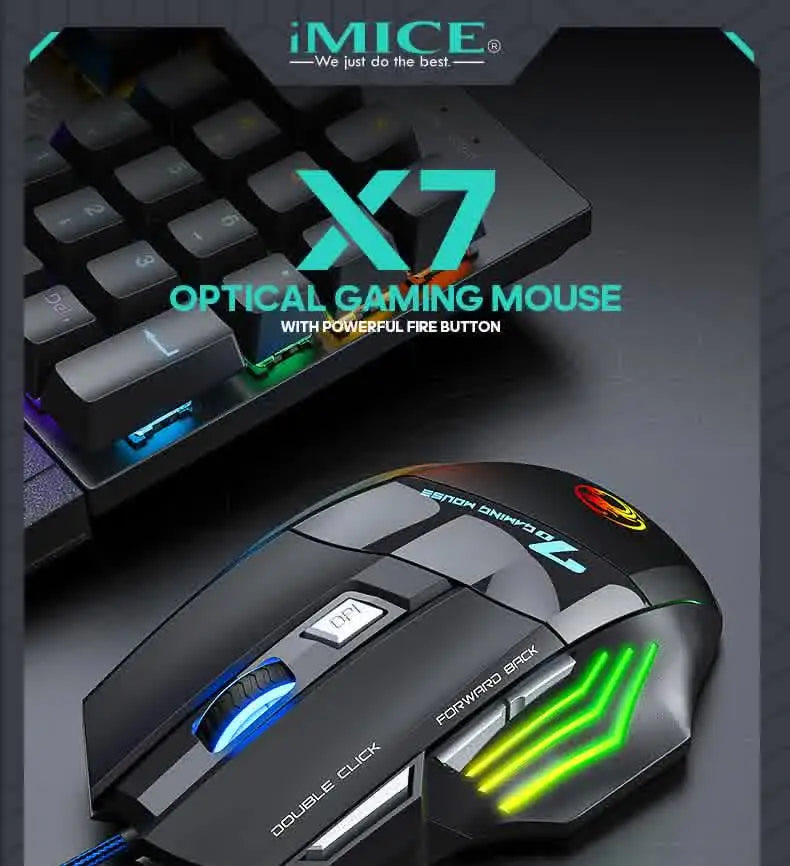 IMICE X7 Optical Gaming Mouse Adjustable DPI Ergonomic Anti Slip Design Colorful Luminuse Suitable for Desktop Computers Laptop