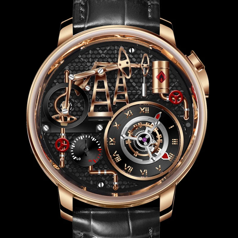 PINDU NEW TOP Quartz Watches Button oil Pump Business Men Wristwatches 45.5MM Sapphire Mirror Waterproof Leather Watch for Men