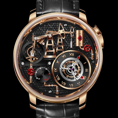 PINDU NEW TOP Quartz Watches Button oil Pump Business Men Wristwatches 45.5MM Sapphire Mirror Waterproof Leather Watch for Men