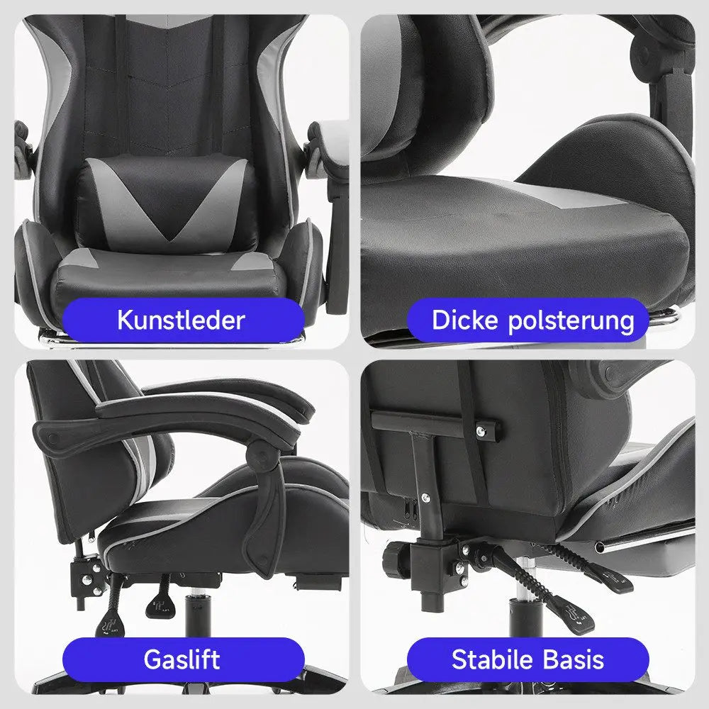 Ergonomic Gaming Chair, Office Chair, Height Adjustable, PU Leather Computer Chair, with Headrest and Lumbar Support, 360° Swivel