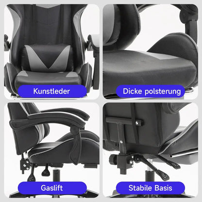 Ergonomic Gaming Chair, Office Chair, Height Adjustable, PU Leather Computer Chair, with Headrest and Lumbar Support, 360° Swivel