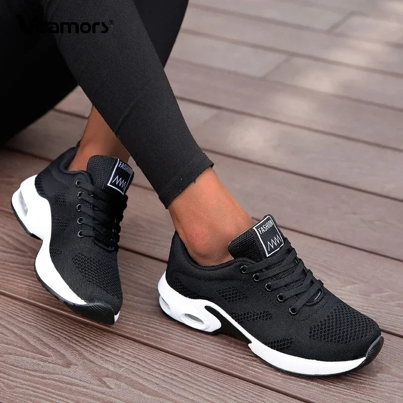 Adidași ușori de damă, la modă, pentru alergare, pantofi sport pentru activități în aer liber, pantofi de alergare confortabili din plasă respirabilă, cu pernă de aer și șireturi