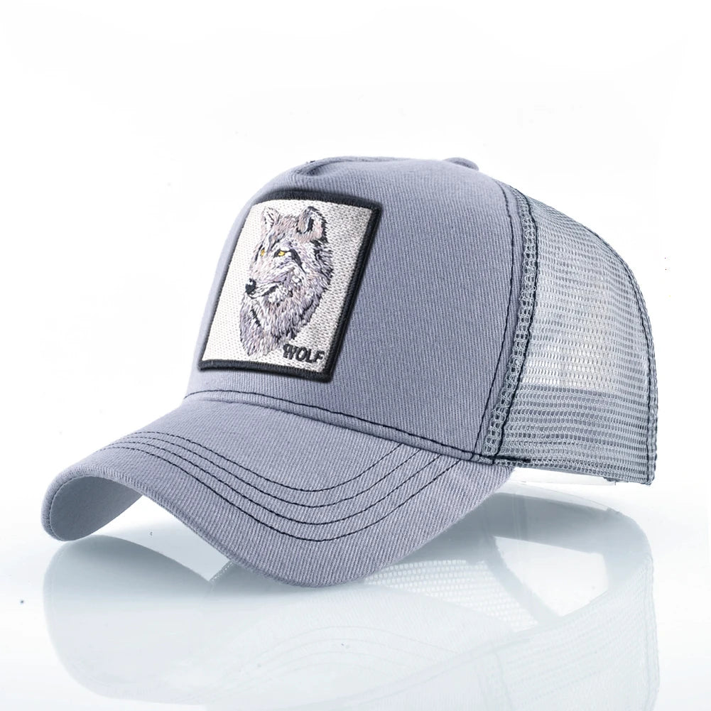 Modische Baseballkappe mit gesticktem Wolf-Aufnäher, Snapback, Hip-Hop-Trucker-Kappe, für Männer und Frauen, atmungsaktiv, Outdoor-Kappe mit Schirm