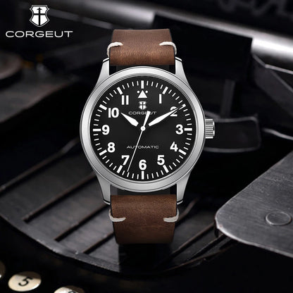 42mm Corgeut Sapphire NH35 Watch Military Men Reloj Automatic Luxury Sport Design Clock Lume Leather Mechanical Wrist Watches