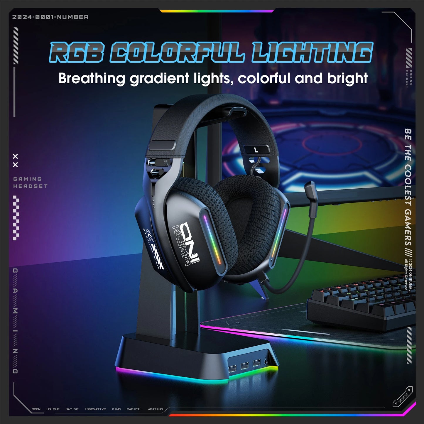 ONIKUMA GT808 Wireless Gaming Headset 2.4G/Bluetooth/Wired 3-Mode Over-Ear Gaming Headphones with Noise-Cancelling Mic for PC PS4 PS5