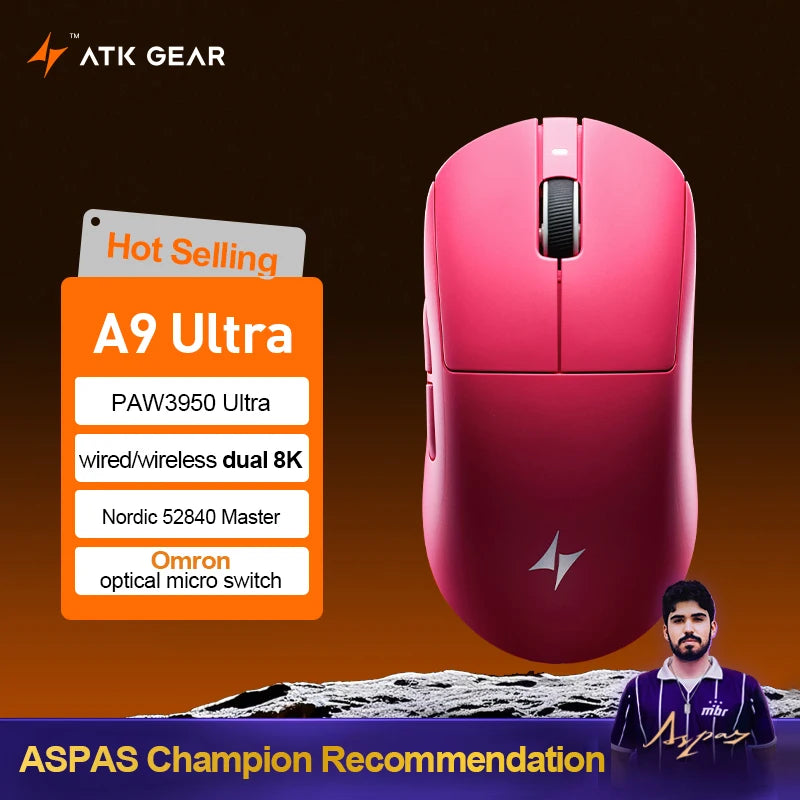 ATK Dragonfly A9 Ultimate Ασύρματο Gaming Mouse A9 Air PAW3950 Εξαιρετικά Ελαφρύ Εργονομικό Ποντίκι E-sports για Gamer FPS CSGO A9 Ultra