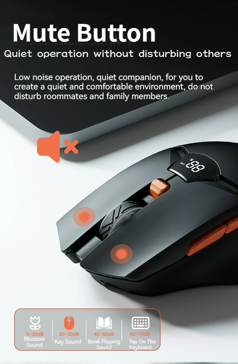 Bezprzewodowa mysz Bluetooth 2.4G z wyświetlaczem, akumulatorem 600mAh o dużej pojemności i cichymi przyciskami do gamingu oraz pracy biurowej