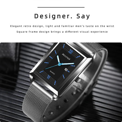 Fashion Watches for Men Luxury Rectangle Stainless Steel Men's Quartz Wristwatch Business Man Watch Clock Gift relogio masculino
