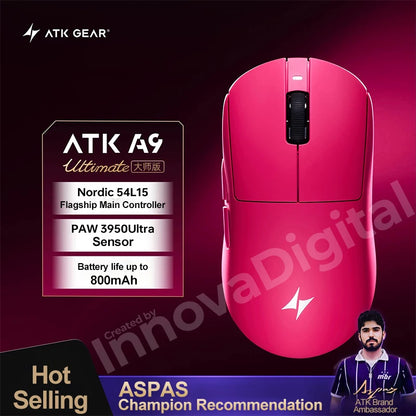 ATK Dragonfly A9 Ultimate Ασύρματο Gaming Mouse A9 Air PAW3950 Εξαιρετικά Ελαφρύ Εργονομικό Ποντίκι E-sports για Gamer FPS CSGO A9 Ultra