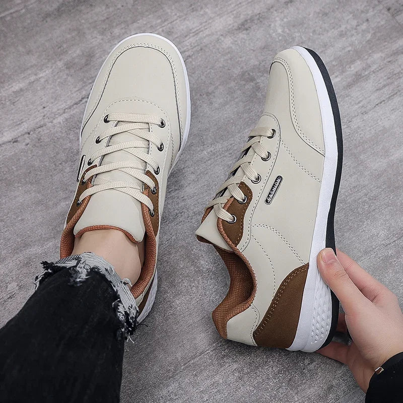 YRZL Herrenschuhe Frühling Herbst Wasserdichte Walking-Sneaker Freizeit-Ledersportschuhe für Herren Rutschfestes Schuhwerk Tennis für Herren
