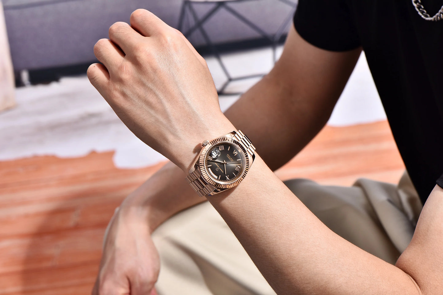 PAGANI DESIGN 2026 New Rose Gold Blue DD40 Luxury Automatic Watch Men Mechanical Wristwatch Mens Sapphire glass Waterproof Watch